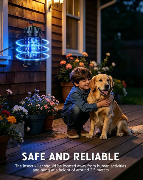 All Season Bug Zapper For Indoor And Outdoor Use With 4200V Electric Grid Waterproof Mosquito Killer 365nm UV Light on patio