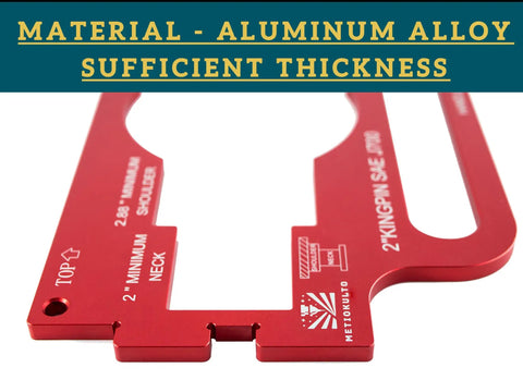 Must Have King Pin Wear Gauge For Trailers 2 Inch And 3.5 Inch Aluminum Alloy Tool With Handle Detect SAE J700 And J848 Kingpins, Easy 360 Degree Spin To Check Pin Wear On Level Ground, Built Tough For Real Trailer Work. Red aluminum alloy king pin wear gauge for 2 inch and 3.5 inch kingpins