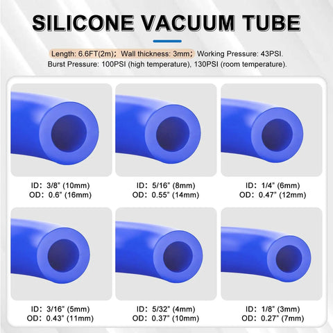 Top Tier 6.6 Ft Blue Silicone Vacuum Hose Line Kit With 6 Sizes For Cars And Vans High Pressure At 130 Psi Great For Any Auto Repair Job, blue hose ends