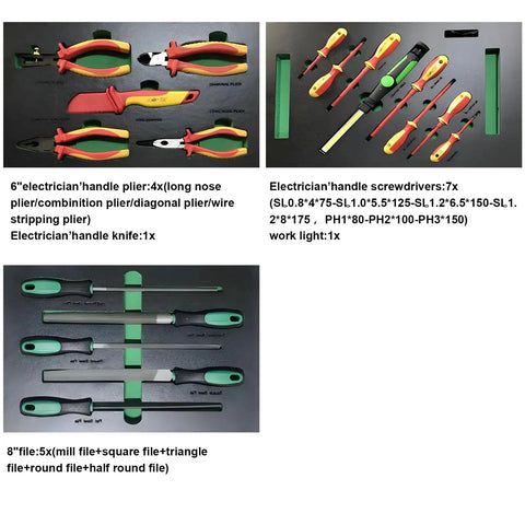 348 piece tool set with pliers, screwdrivers, files for 13 Drawer Rolling Tool Cabinet With Wood Workbench And Pegboard Heavy Duty Steel Tool Storage With Lock And Key Includes 348 Piece Pro Grade Tool Set Ideal For Home Garage Or Workshop Organization