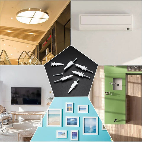 100 Pcs Plastic Self Drilling Drywall Anchors And Tapping Screws Kit For Gypsum Board Hollow Wall Anchors 15x33mm Nylon Ribbed Anchors With Screws For Easy Install And Strong Holds, white anchors with screws for wall mounting