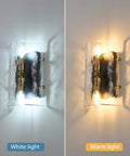 MWZ Modern 2-Light Wall Sconce Set of 2 with Water Rippled Glass Shades 11" showing white and warm light settings.