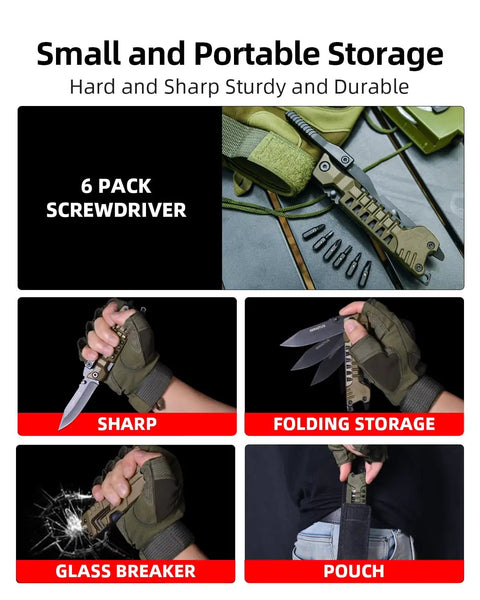 17 In 1 Pocket Knife With Screwdriver Fire Starter Bottle Opener Saw And Whistle Nylon Sheath EDC Gear shown in different uses