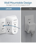 2 Prong To 3 Prong Grounding Outlet Adapter With 6 Wide Outlets, Wall Mount Power Strip Expander shown plugged into wall