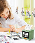 Portable AI Voice Sticker Printer With Bright HD Display, Ink Free Thermal Art Maker For Kids in use by child creating designs.