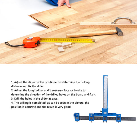 Boss Level Aluminum Punch Locator Drill Guide Kickass Cabinet Hardware Jig on wood surface for accurate hole placement