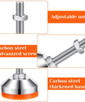 Details of 4 Pack Beefy Stainless Steel Leveling Feet, Heavy Hitter Adjustable shock absorbing pads, carbon steel base and screw.