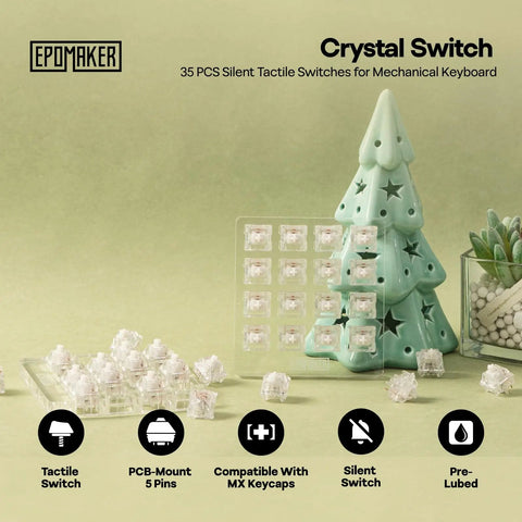 Whisper Quiet Mechanical Keyboard Switch Kit 35 Pieces Factory Prelubed 5Pin Linear And Tactile Silent Switches For Custom Keyboards Crystal Silent Edition Smooth Low Noise Typing, clear silent tactile switches