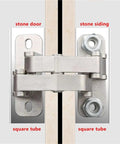 Built Tough Heavy Duty Adjustable Cabinet Hinges With Silent Soft Close installed on stone door and siding with square tube.