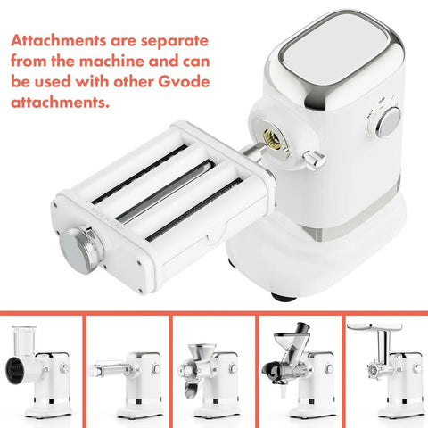 GVODE Electric Pasta Maker Machine, 3 In 1 Pasta Roller And Cutter Set, White with detachable attachments for versatility.