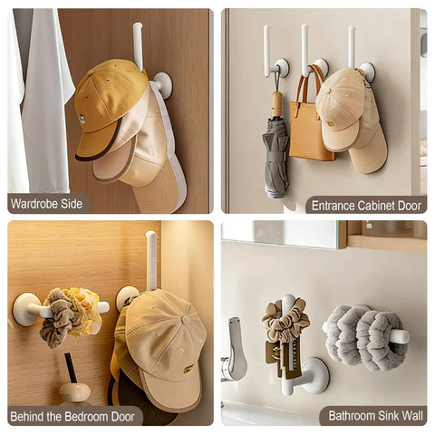 Suction Cup Headband Holder And Wall Mounted Hair Accessory Organizer Keeps Your Bathroom Vanity Looking Fly With This Hassle Free No Drill Scrunchie Storage Rack In Crisp White hanging hats and accessories.