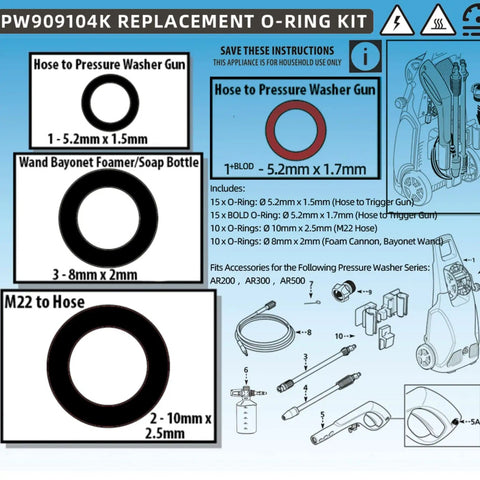 Replacement O Ring Kit For Pressure Washer Spray Hose Seals, 100 O Rings In 2 Sets With Tools, assembly instruction diagram