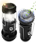 2 Pack Solar Camping Fan With Collapsible LED Lantern 350 Lumens Ultra Bright And USB Rechargeable Battery Powered Emergency Lights