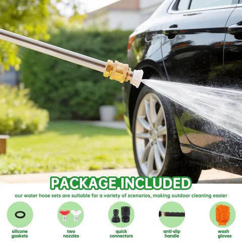 Hydro Jet High Pressure Hose Nozzle For Garden Hose With Power Washer Wand Includes 2 Nozzles Fan And Linear And Quick Connectors spraying car