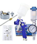Top Shelf Boss Pro Grade Hvlp Spray Gun Combo Pairing 0.8 And 1.0 Mm Nozzles includes airbrush, regulator, and accessories.