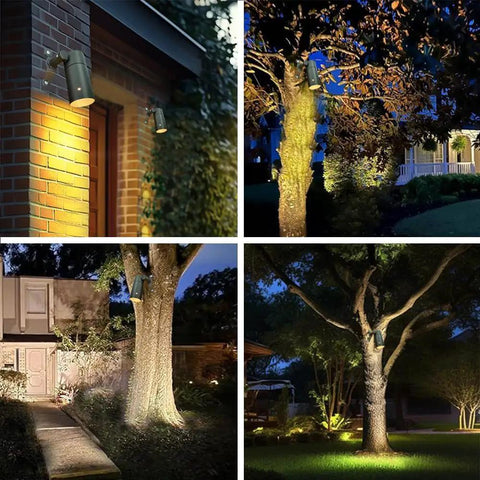 Low Voltage Outdoor Landscape Lighting For Tree Canopies And Soffits, Moonlighting Tree Hanging Down Lights With Wall Mount, Replaceable MR16 LED Bulb, Warm White Brass Finish, Durable Brass Construction