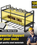 Heavy Duty 3 Tier Tool Organizer Wall Mount Set For Garage 2 Pack Cordless Drill Holder And Tool Shelves Stores Up To 8 Drills Hammer Pliers Screwdrivers And Extension Cord Hangers Space Saving Wall Rack with 130 lbs capacity and thicker metal steel construction
