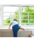 Beefy Kid Proof Window Guard Fixed Child Safety Barrier With No Sweat Setup And Tight Bar Spacing Non Egress Design keeps toddler secure by window.