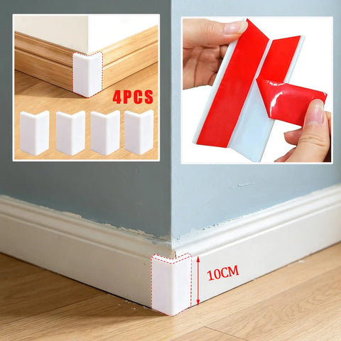 Thickened White Self Adhesive Rubber Corner Protectors Set Of 4 Cushioned Guard Strips for baseboards and furniture protection.