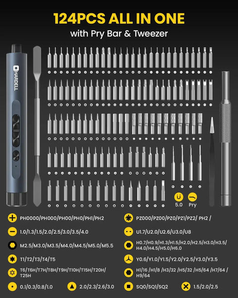 Slick Cordless Mini Electric Screwdriver Kit With 123 Precision Bits And Compact Roll Up Case for phone repair tools and accessories.