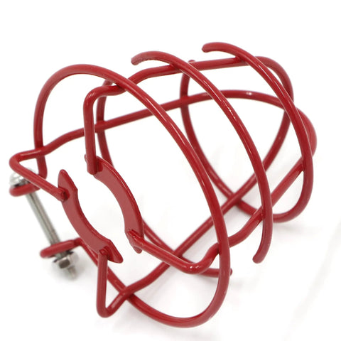 Built Like A Tank 1/2 Inch Fire Sprinkler Head Cage Guard Protector Bracket close-up view showing red steel wire design.