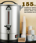 Massive Commercial Coffee Urn With 155 Cup Capacity Dual Layer Industrial Grade Stainless Steel 1500W 120V Hot Water Dispenser For Catering Churches Restaurants Workhorse Keeps Coffee Hot All Day