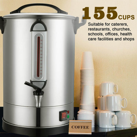Massive Commercial Coffee Urn With 155 Cup Capacity Dual Layer Industrial Grade Stainless Steel 1500W 120V Hot Water Dispenser For Catering Churches Restaurants Workhorse Keeps Coffee Hot All Day