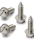 Heavy Duty Stainless Steel License Plate Screws Rustproof Bolts Fit Plastic Nylon Inserts For Domestic Iron And Import Rigs four pack close-up image.