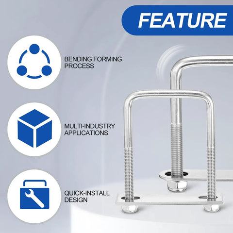 Built Tough Square U Bolt Kit Crafted From Legit 304 Stainless Steel for quick-install features and multiple applications.
