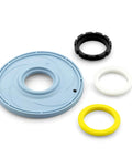 Zurn P6000-ER15 diaphragm kit for AquaFlush valve: blue plate with black gasket, white spacer, and yellow ring (3 pc).