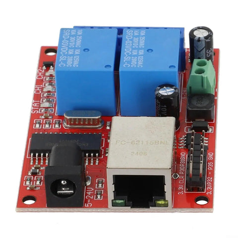 Industrial Ethernet 2 Way Relay Board Delay Switch Controller Module With STC Chip DC 5V To 24V, front view
