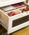Heavy Duty 20 Inch Full Extension Drawer Slides Featuring Soft Close Ball Bearings Side Mount Cabinet Glides holding vegetables in a kitchen drawer.