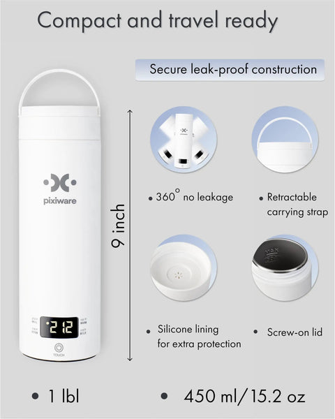 Travel Kettle With Twist Lid 450ml Portable Mini Electric Kettle with leak-resistant design and LCD display