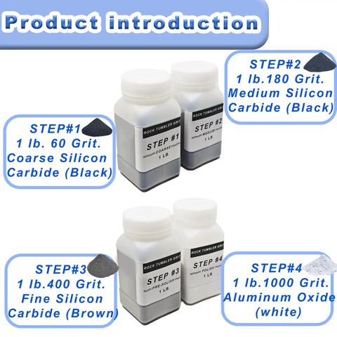 4 Step Rock Tumbler Grit And Polish Refill Kit With Silicon Carbide Grit For Coarse To Final Polish Includes 60 180 400 1000 Grits
