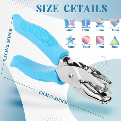 Eight Piece Hole Punch Set With Shaped Punchers For Craft Lovers Handheld Metal Paper Punch With Grippy Handle Displayed