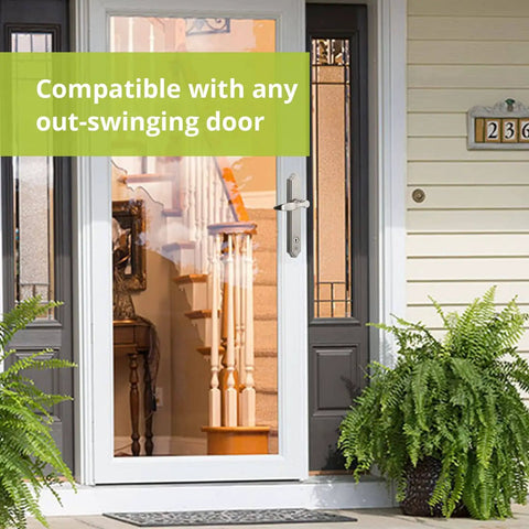 Storm Door Lever With Deadbolt Lock For Out Swinging Doors Exterior Lock Set With Key Black Finish Durable And Easy To Install Replaces Standard Push Button Handles For Enhanced Front Or Back Entry Security installed on white door