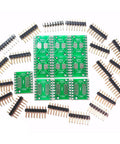 10 Pack DIY SOP16 To DIP16 SMD To DIP Adapter Board Kit With Gold Plated Pins For 0.65mm And 1.27mm Pitch Prototyping Board Double Sided FR4 Socket Ideal For Maker Projects School Lab Debugging, arranged in circle with green circuit boards and pin headers visible.