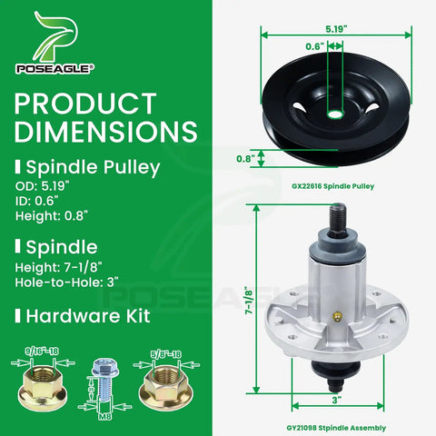 John Deere 48 Inch Mower Deck Rebuild Kit DIY Ready With 3 Pack Spindle Assembly GX22616 Pulley product dimensions