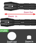 Two Pack LED Tactical Flashlights Water Resistant Military Grade 2000 Lumens With Zoom Focus Five Modes High Medium Low Strobe And SOS