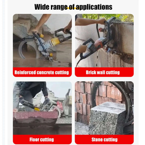 Heavy Duty 3500W Electric Wet Cut Wall Saw Machine With 300Mm Cutting Depth And Integrated Water Pump for reinforced concrete and brick cutting.