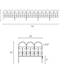Diagram of Metal Garden Fencing Set Of 5 Interlocking Panels For Flower Beds And Landscaping Decorative Scroll Edging With Lawn Stakes Seven Point Six Feet Of Border Durable Black Patio Ready Yard Border with dimensions