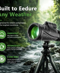 80x100 High Power Monocular With Smartphone Adapter For Adults Crystal Clear Bird Watching Scope Travel Camping Hiking Adjustable Zoom Lightweight Portable Long Range View For Nature Lovers And Outdoor Enthusiasts on tripod in rain