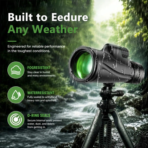 80x100 High Power Monocular With Smartphone Adapter For Adults Crystal Clear Bird Watching Scope Travel Camping Hiking Adjustable Zoom Lightweight Portable Long Range View For Nature Lovers And Outdoor Enthusiasts on tripod in rain