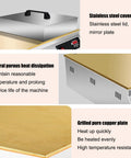 Commercial Electric Griddle Featuring Pure Copper Plates For Effortless Flipping Of Japanese Souffle Pancakes And Pillowy Dorayaki Sweets Smart Temperature Control For Top Shelf Kitchen Hustlers And Stands with stainless steel cover.