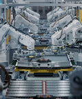 Automated assembly line with robotic arms, suitable for using KW11 3Z N 1NO 1NC Micro Limit Switch Waterproof Miniature Switch 5A 125 To 250VAC.