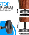 Sturdy True Metric M8 Heavy Duty Leveling Feet With A 2 Inch Wide Base, Adjustable Furniture Levelers at min and max height