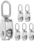 Six Pack Stainless Steel Single Pulley Block M15 Heavy Duty Cable Pulley Roller For Wire Rope Hanging And Lifting Boat Gym Attachments Aerial Work Camping, 6 pcs
