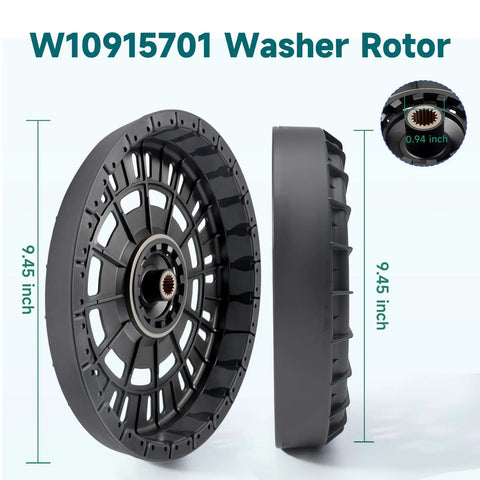 Black 9.45 Inch Washer Rotor Replacement For Kenmore And Whirlpool Machines W10006482 W10915701 Motor Rotor Washing Machine Assembly No Fuss Install Durable OEM Alternative, 9.45 inch black plastic part