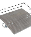 Built Different Aluminum Dock Plate For Two Wheel Hand Trucks 500 Lb Load Rating Loading Bridge Ramp 36 x 30 Inch with textured surface and handles.