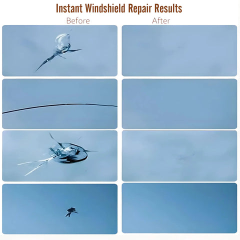Before and after results of windshield repaired using Upgraded Windshield Repair Kit For Chips And Cracks Fast Fix With Pro Grade